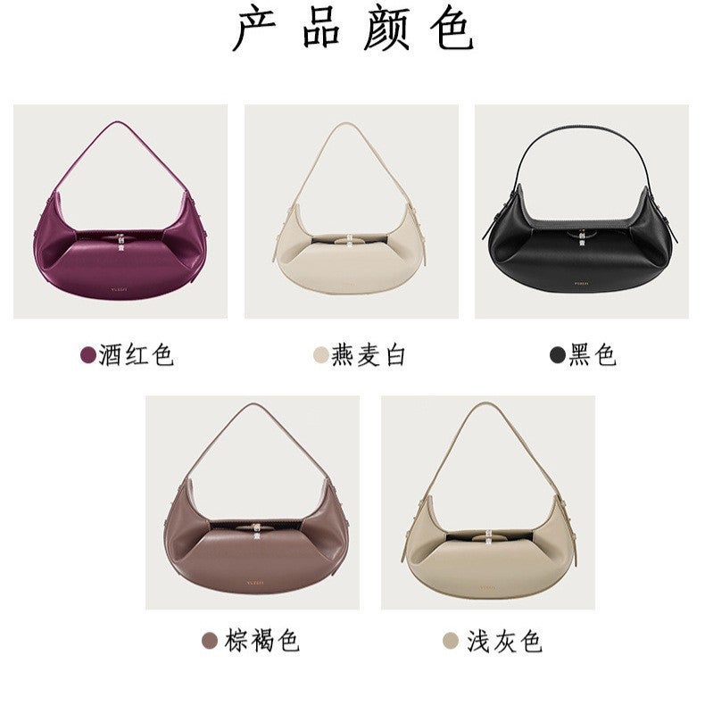 Yuzefi Fortune Cookie Genuine Leather Bag Casual Fashion Pure Color Retro Satchel Armpit Clutch Bag - Image 4